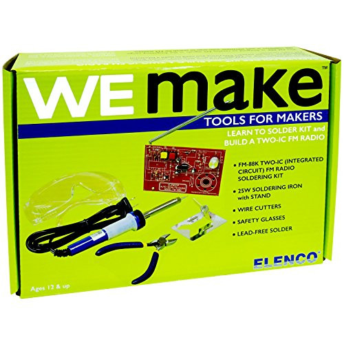 WEmake FM Radio DIY Soldering Kit with Tools - Soldering Iron - Side Cutters - Safety Glasses - Lead Free Solder - Great Stem Project