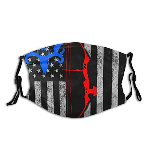 Thin Blue Red Line Flag Bow Arrow Deer Skull American Flag Face Mask With Filter Pocket Washable Reusable Face Bandanas Balaclava With 2 Pcs Filters