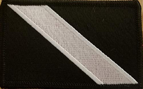 Scuba Diver Flag Embroidered Patch Fastener Backing Hook  and  Loop Morale Tactical Shoulder Emblem Black  and  White Colors Black Border 3