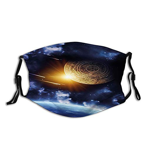 Funny Activated Carbon Filters maskGalaxyMaya Calendar with Outer Space Background with Earth Mystical Astral Meteor ViewBlue YellowFacial decorations for adult Senior