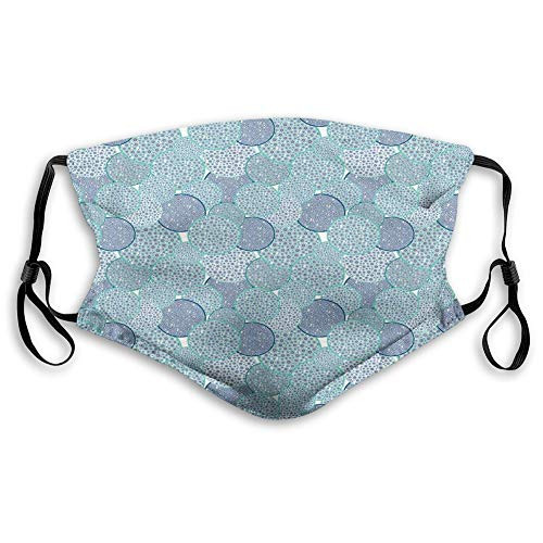 Comfortable Windproof mask?Pastel Colored Circles Filled with Blue Toned Flowers?Printed Facial decorations for adult