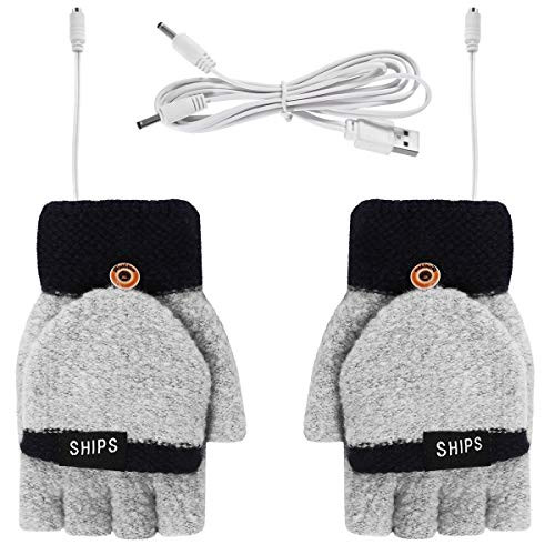 ROSEBEAR USB Heated Gloves Women Winter Knitted Gloves Full  and  Half Finger Heated Gloves Mitten