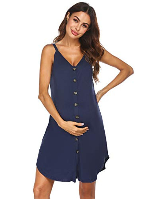 Ekouaer Nursing Nightgown Womens Maternity Dress Button Down Nightdress Sleeveless Breastfeeding Sleepwear Hospital Gown Navy Blue Ekouaer Nursing Nightgown Womens Maternity Dress Button Down Nightdress Sleeveless Breastfeeding Sleepwear Hospital Gown Navy Blue