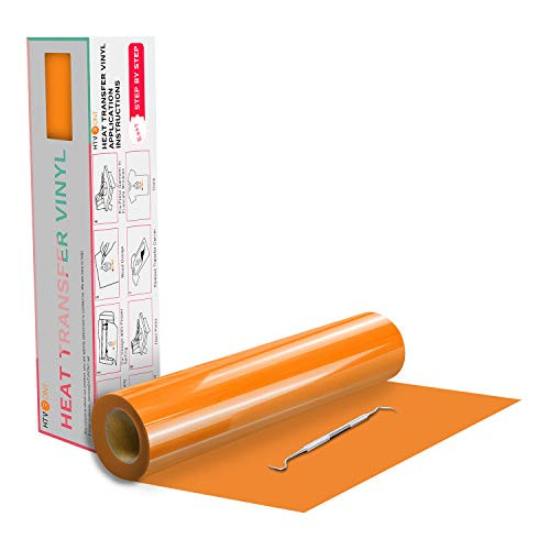 HTVRONT HTV Vinyl Rolls Heat Transfer Vinyl - 12 inch x 20ft Orange HTV Vinyl for Shirts Iron on Vinyl for All Cutter Machine - Easy to Cut  and  Weed for Heat Vinyl Design -Orange-