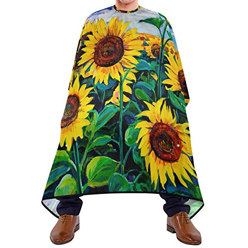 Oil Painting Sunflower?Waterproof Barber Styling Cape-Professional Salon Cape for Men Unisex Hair Cutting Cape 65 x 55 inches Hairdresser Cape for Hair Treatment-Cutting/Perming- Yellow