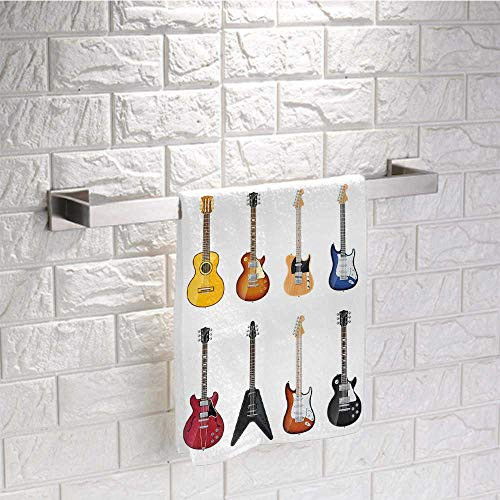 DayDayFun Guitar Small Towel A Wide Variety of String Instruments Realistic Musical Pattern Jazz Blues Acoustic Towels for Boys Size 8 inchx24 inch Multicolor