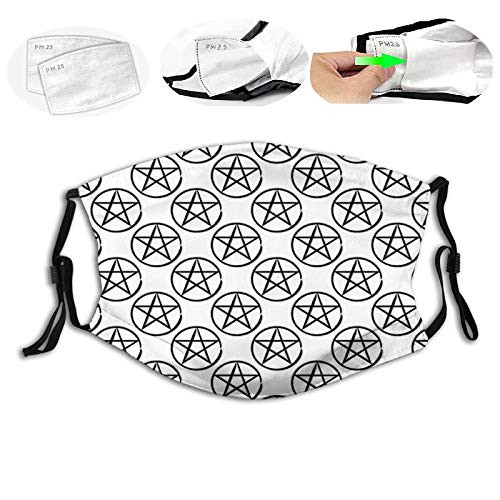 personality mask Windproof Breathable Mouth CoverContinuous Pattern of Hand Drawn Stylized Pentagram Star in CircleHalf Face Mouth Mask Breathable Mouth Muffle For Travel Outdoor