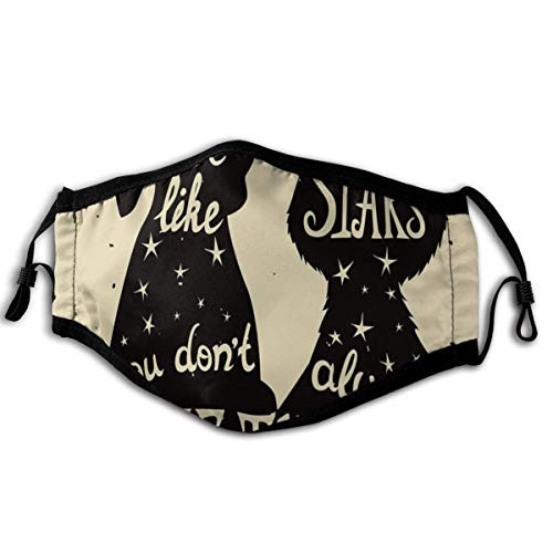 Roupaze Balaclava Scarf Cap Reusable Face Covering Inspirational Cat and Dog Silhouettes with Friendship Themed Phrase Ans Stars Grungy Display Black Tan Face Mask Bandana for Adults