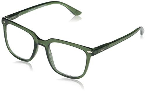 Peepers by PeeperSpecs Tycoon Square Reading Glasses Green-Focus Blue Light Filtering Lenses 53 mm  Plus 1