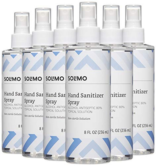 Amazon Brand - Solimo Hand Sanitizer Spray- Alcohol Antiseptic 80 percent Topical Solution 8 Oz -Pack of 6- Amazon Brand - Solimo Hand Sanitizer Spray- Alcohol Antiseptic 80 percent Topical Solution 8 Oz -Pack of 6-