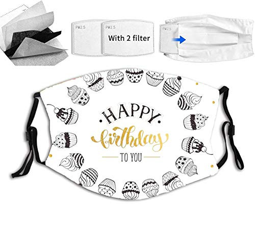 niBBuns Fashion Happy Birthday to You Message with Circle Celebration Cake Design Reusable Face Mask Balaclava Washable Outdoor Nose Mouth Cover for Men and Women