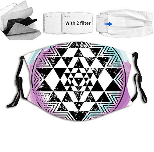 niBBuns Fashion Grunge Style Sri Yantra Symbol Exotic Geometric Triangle Symbols Watercolor Face Mask Reusable Washable Masks Cloth for Men and Women