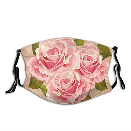 Comfortable Windproof maskPink Bouquet Of Valentines Roses Retro Love Romance Theme Grunge DisplayPrinted Facial decorations for adult Comfortable Windproof maskPink Bouquet Of Valentines Roses Retro Love Romance Theme Grunge DisplayPrinted Facial decorations for adult