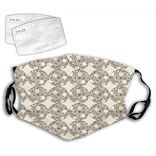 Circles with Squares and Native Cultural Geometric Motifs Vintage Artwork Reusable Face Mask Balaclava Washable Outdoor Nose Mouth Cover for Men and Women