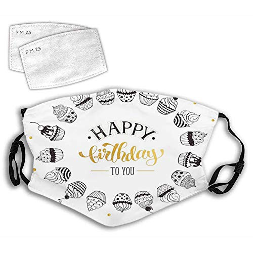 Happy Birthday to You Message with Circle Celebration Cake Design Reusable Face Mask Balaclava Washable Outdoor Nose Mouth Cover for Men and Women