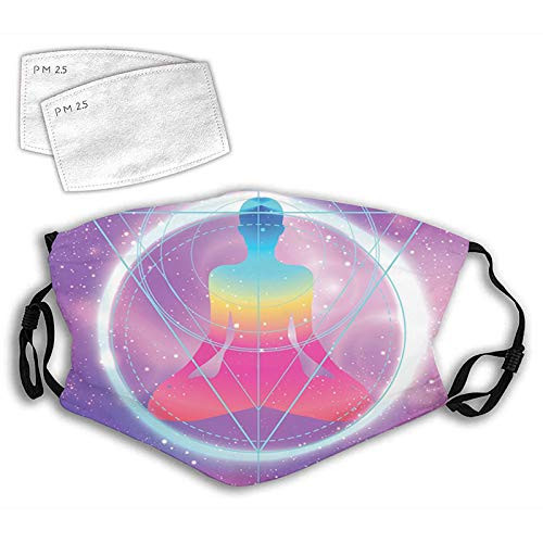 Fillter Cloth Face Mask Bandana With 2pcs FiltersHuman Silhouette Lotus Position Triangles Circles Galaxy Meditation Yoga Balaclava Adjustable Earloop Washable Reusable.M
