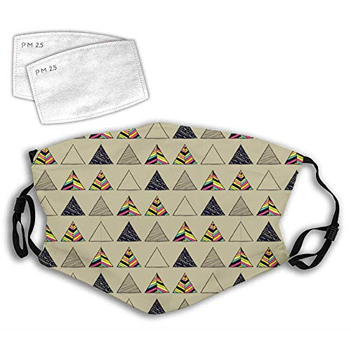 Geometric Pattern with Triangles and Colorful Lines Horizontal Design Retro Motifs Reusable Face Mask Balaclava Washable Outdoor Nose Mouth Cover for Men and Women.S Geometric Pattern with Triangles and Colorful Lines Horizontal Design Retro Motifs Reusable Face Mask Balaclava Washable Outdoor Nose Mouth Cover for Men and Women.S