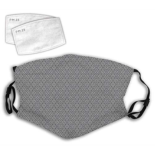 Greyscale Circular Honeycomb Pattern and Triangles Abstract Modern Art Reusable Face Mask Balaclava Washable Outdoor Nose Mouth Cover for Men and Women.S