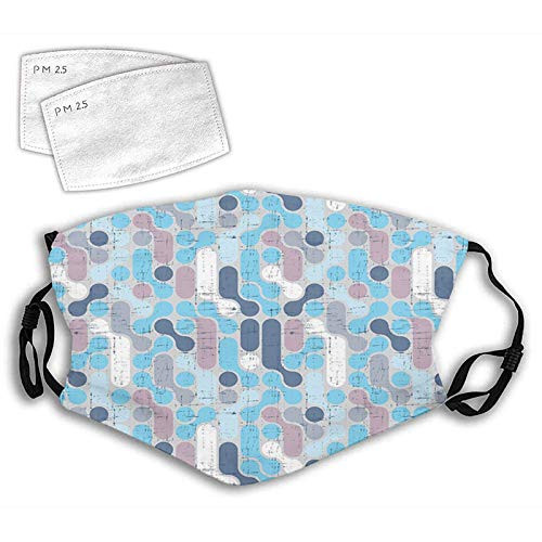 Grunge Retro Stylish Pattern with Circles Large Dots Rounds Artwork Reusable Face Mask Balaclava Washable Outdoor Nose Mouth Cover for Men and Women.M