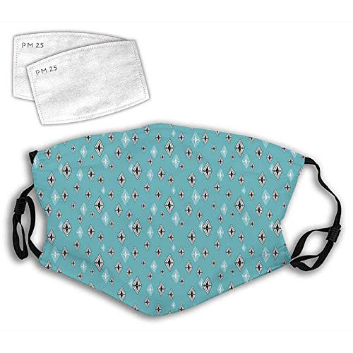 Personality mask Windproof Breathable Mouth Cover Hand Drawn Doodle Rhombus with Triangles on Blue Minimalist DesignAdjustable Face Masks Sport Reusable Miracle mask