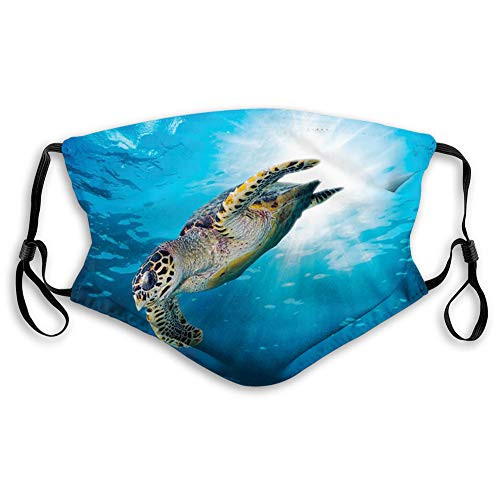Fashion Activated Carbon filters mask Facial decorations for Adult TurtleHawksbill Sea Turtle Dive Deep into the Blue Ocean Against Sun RaysYellow Brown Aqua Blue