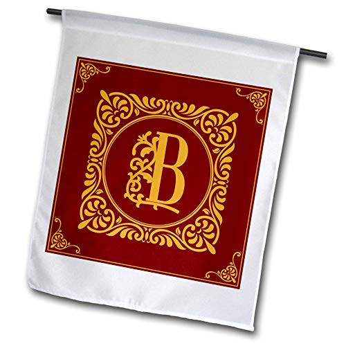 3dRose Alexis Design - Monogram Red Ornament - Beautiful Ornamental Burgundy Yellow Monogram. Stylish Initial B - 12 x 18 inch Garden Flag -fl_299974_1-