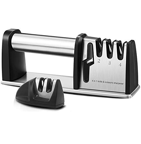 Knife Sharpener 4-Stage Chef Kitchen Knife Sharpener to Repair Restore and Polish Knife Blades 2-Stage Mini Portable Knife Sharpener Included for Kitchen Camping Hiking