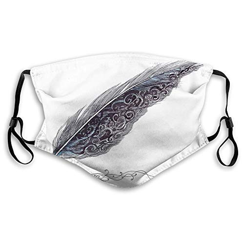 Windproof Activated Carbon maskImage of a Dated Classic Quill Pen Feather with Leaf Motifs on One SideFacial decorations for Unisex adults and 17433