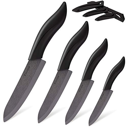 Updated 2021 Version Ceramic Knife Set 4-Piece with Sheaths -Includes 3 inch Paring Knife 4 inch Fruit Knife 5 inch Utility Knife 6 inch Chef Knife- for Home Kitchen-Black-