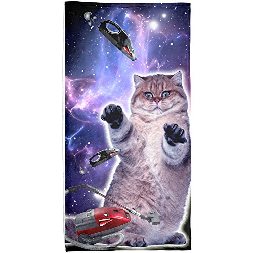 animalworld Galaxy Cat Vacuum Attack Sublimated Beach Towel
