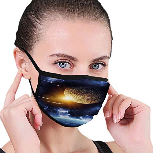 Comfortable Windproof maskGalaxyMaya Calendar with Outer Space Background with Earth Mystical Astral Meteor ViewBlue YellowPrinted Facial decorations for adult