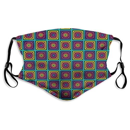 Funny Print Breathable Mouth Masks Modernistic Colorful Whirlpool Effect Nested Square And Circles IllustrationHip Hop Dust Face MasksWashable And Reusable Windproof Cartoon Animal Masks