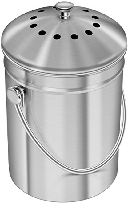 Utopia Kitchen Compost Bin for Kitchen Countertop - 1.3 Gallon Compost Bucket for Kitchen with Lid - Includes 1 Spare Charcoal Filter -Silver-