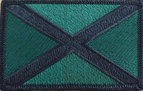 The Saint Andrews Cross Scotland Flag Embroidered Patch with Hook  and  Loop Brand Fastener Backing MC Biker Tactical Shoulder Black  and  Evergreen Version Emblem Black Border 9