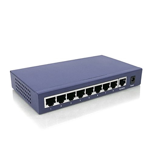 Huacomm 9-Port Ethernet Home Switch with 8 PoE+ Ports | Desktop Metal Housing | POE Splitter | Ethernet extended | Unmanaged | Grayish blue | 96 Watts | HC1709PE