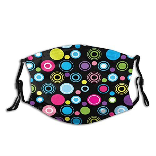 Minalo Face Cover Colorful Circle Pattern On Black Background Balaclava Unisex Reusable Windproof Anti-Dust Mouth Bandanas Outdoor Camping Motorcycle Running Neck Gaiter With 2 Filters