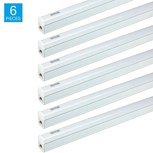 (Pack of 6) GRG LED T5 Integrated Single Fixture, 2Ft 10W 1100lm 6500K, Linkable Utility Shop Light, Garage Light, LED Ceiling & Under Cabinet Light, T5 T8 Fluorescent Tube Light Fixture Replacement