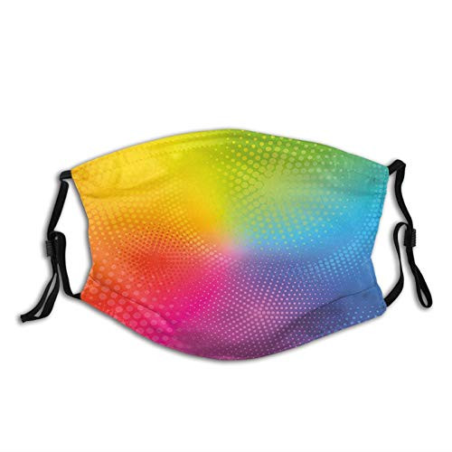 Rainbow Vibrant Neon Colors Circles Rounds Dots Radiant Face Mask With Filter Pocket Washable Reusable Face Bandanas Balaclava With 2 Pcs Filters