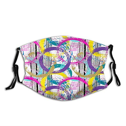 Minalo Face Cover Purple Pink Yellow Blue Circle Interweaving Pattern Balaclava Unisex Reusable Windproof Anti-Dust Mouth Bandanas Outdoor Camping Motorcycle Running Neck Gaiter With 2 Filters