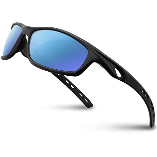 RIVBOS Polarized Sports Sunglasses Driving Sun Glasses Shades for Men Women Tr 90 Unbreakable Frame for Cycling Baseball Running Rb833 -833-Black Ice Blue Lens-