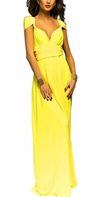 Sexyshine Womens Backless Gown Dress Multi-Way Wrap Halter Cocktail Dress Bandage Bridesmaid Long Dress -YEM- Yellow