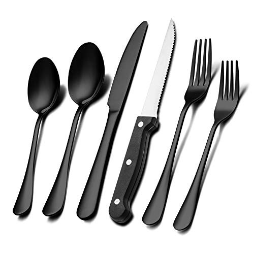 Bastwe 24-Piece Silverware Set with Steak Knives Stainless Steel Flatware Cutlery Set Service for 4 Tableware Utensils Set for Home and Restaurant Include Steak Knife/Fork/Spoon