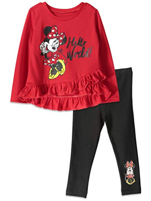 Disney Mickey Mouse Big Girls Long Sleeve Ruffled T-Shirt and Legging Set Red 7-8 Disney Mickey Mouse Big Girls Long Sleeve Ruffled T-Shirt and Legging Set Red 7-8