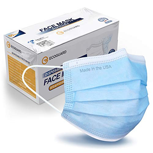 Made in USA ASTM Level 3 Face Mask by ECOGUARD 3-ply / 50 Pack / Disposable / Breathable -Blue Adult-