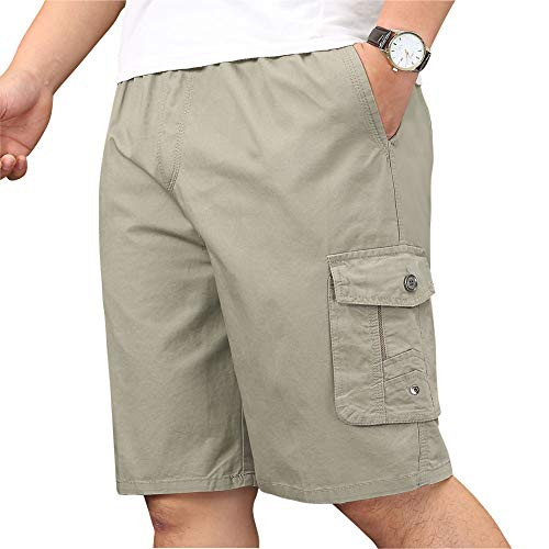 XinnanDe Mens Cotton Loose Fit Stretch Full Elastic Waist Twill Cargo Short with Drawstring Khaki 38