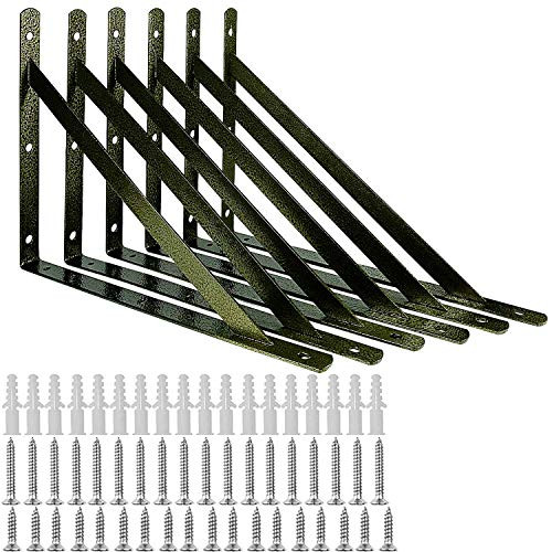ORIGA Heavy Duty Shelf Brackets11.8 x 7.5 Inch Floating Shelves Tripod Triangle Shelf Brackets90 Degree Angle Wall Mounted Shelf Supporter Bracket Frame with Installation Screws-6-PackGunmetal-