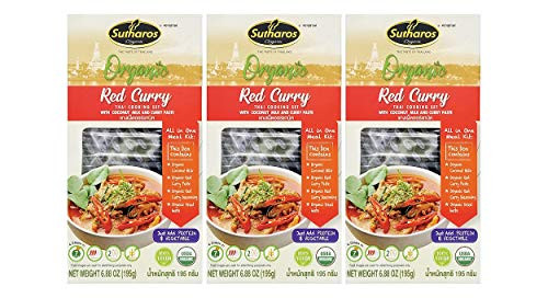 Sutharos Organic Thai Red Curry Meal Kits -3 Pack- Vegan Gluten Free Imported from Thailand Easy to Cook Comes with Organic Coconut Milk Red Curry Paste Herbs  and  Spices -Red Curry-