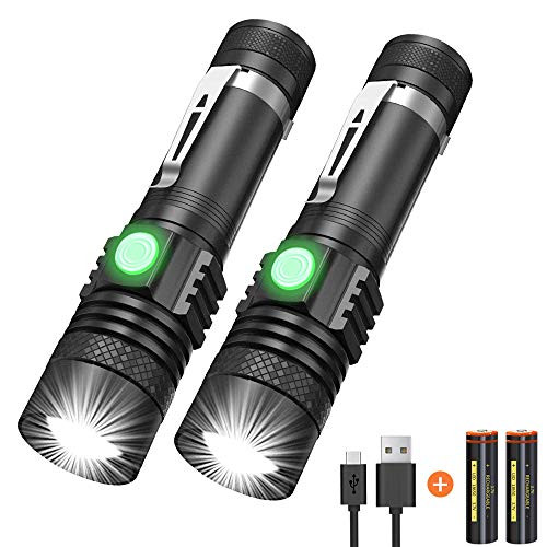 USB Rechargeable Flashlight LED Tactical Flashlights for 4 Models Zoomable IPX6 Water Resistant Pocket-Size Flashlight for Emergency Hiking or Camping -2 PACK-