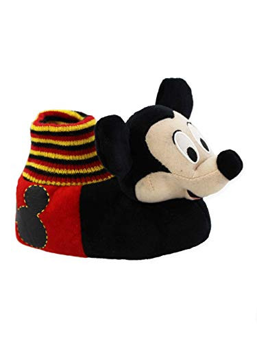 Disney Mickey Mouse Toddler Boys Plush 3D Mickey Head Sock Top Slippers -9-10 M US Toddler Black/Red-