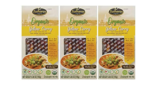 Sutharos Organic Thai Yellow Curry Meal Kits -3 Pack- Vegan Gluten Free Imported from Thailand Easy to Cook Comes with Organic Coconut Milk Yellow Curry Paste Herbs  and  Spices -Yellow Curry-